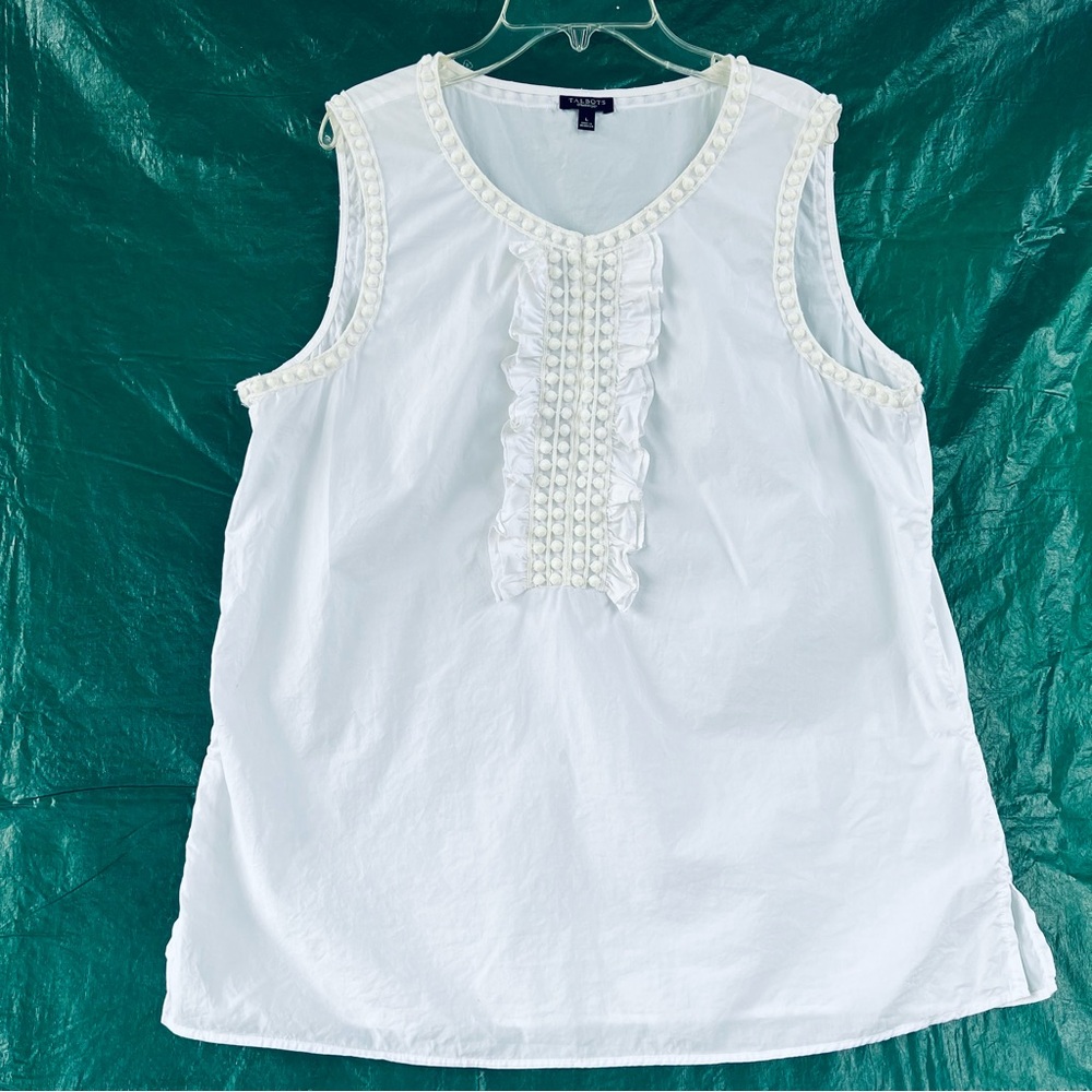 Talbots White Sleeveless Top with Ruffle Detail